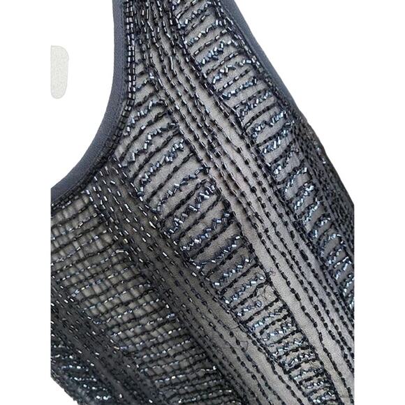MATTY M Tank Womens Sz Medium Black Sheer Beaded Glam Glamrock Moto Chic - Picture 4 of 8